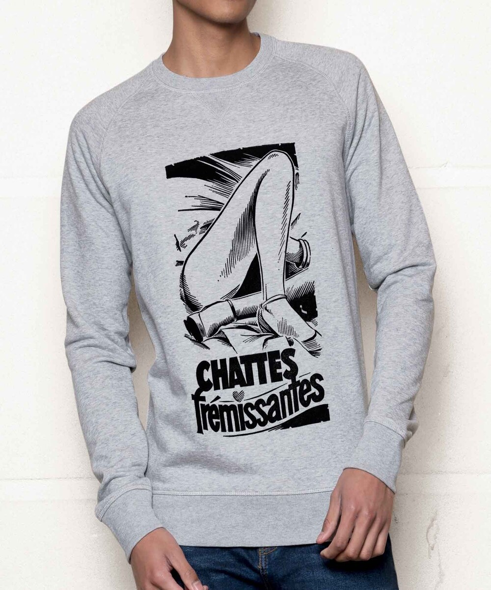 Sweat pour Homme Chattes Frémissantes de couleur Gris chiné