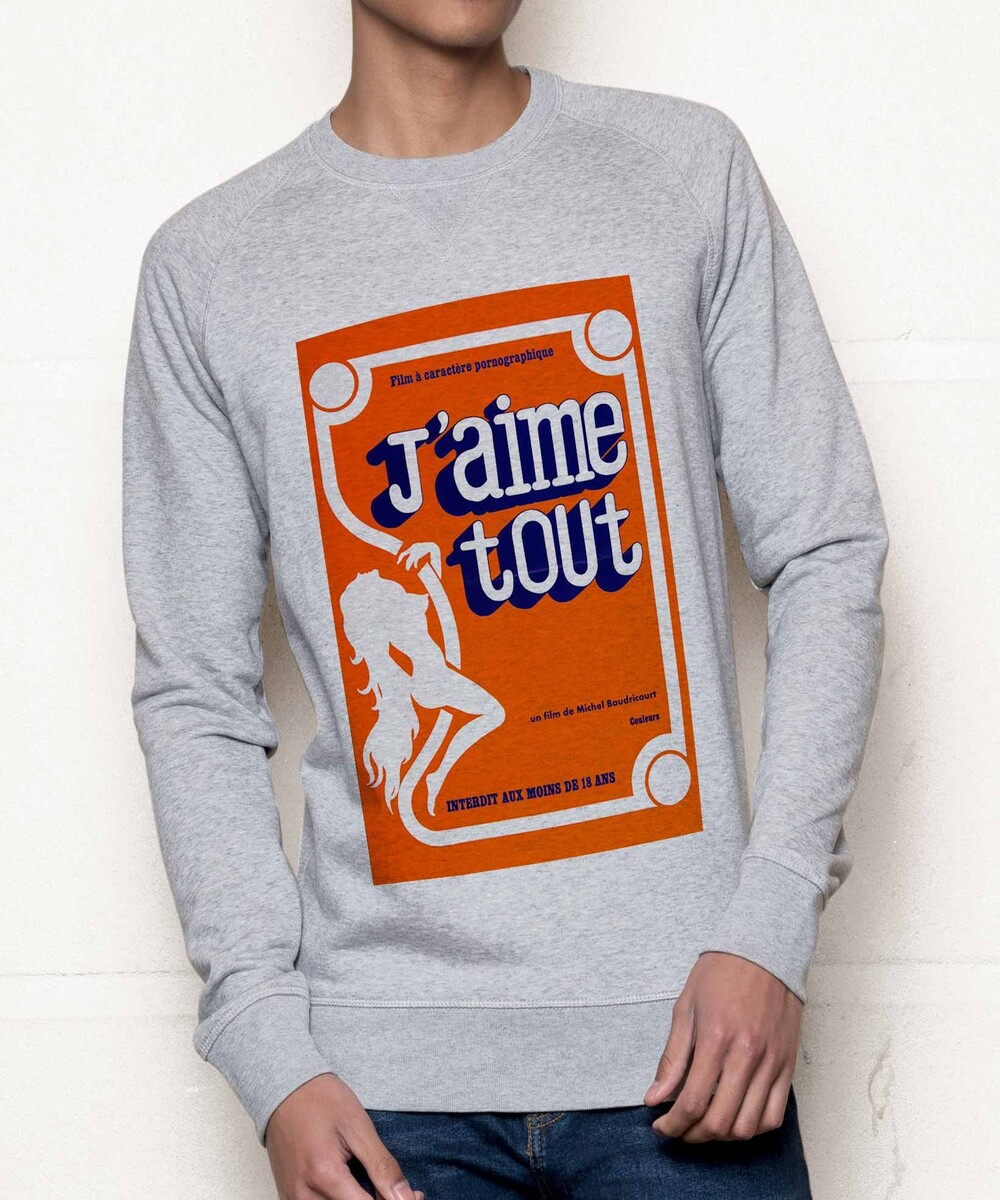 Sweat pour Homme J'aime Tout de couleur Gris chiné