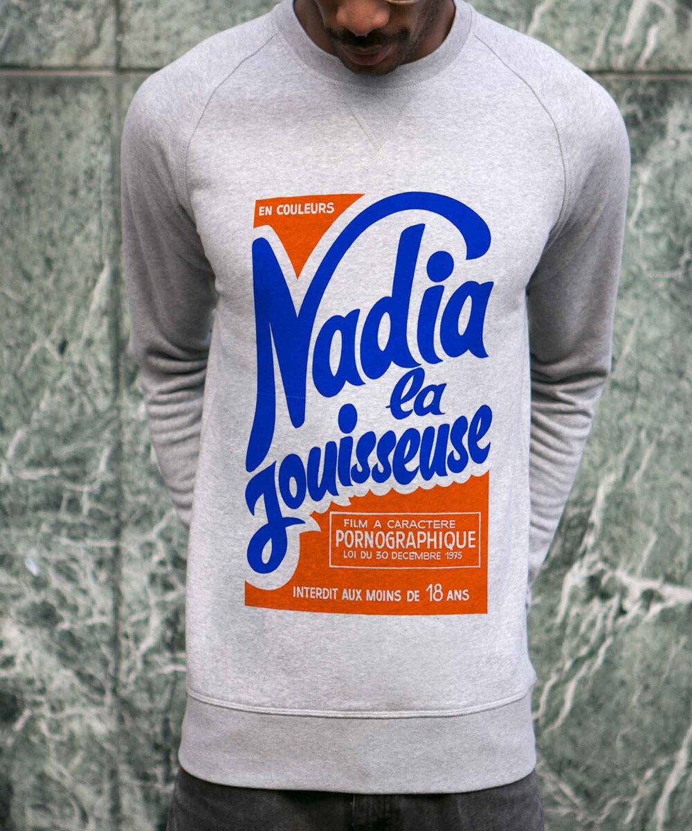 Sweat pour Homme Nadia La Jouisseuse de couleur Gris chiné