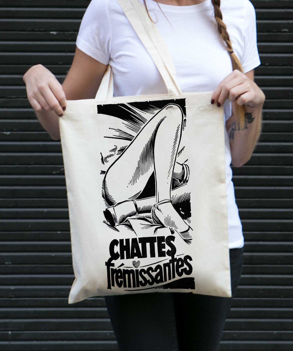 Tote Bag Chattes Frémissantes de couleur Écru