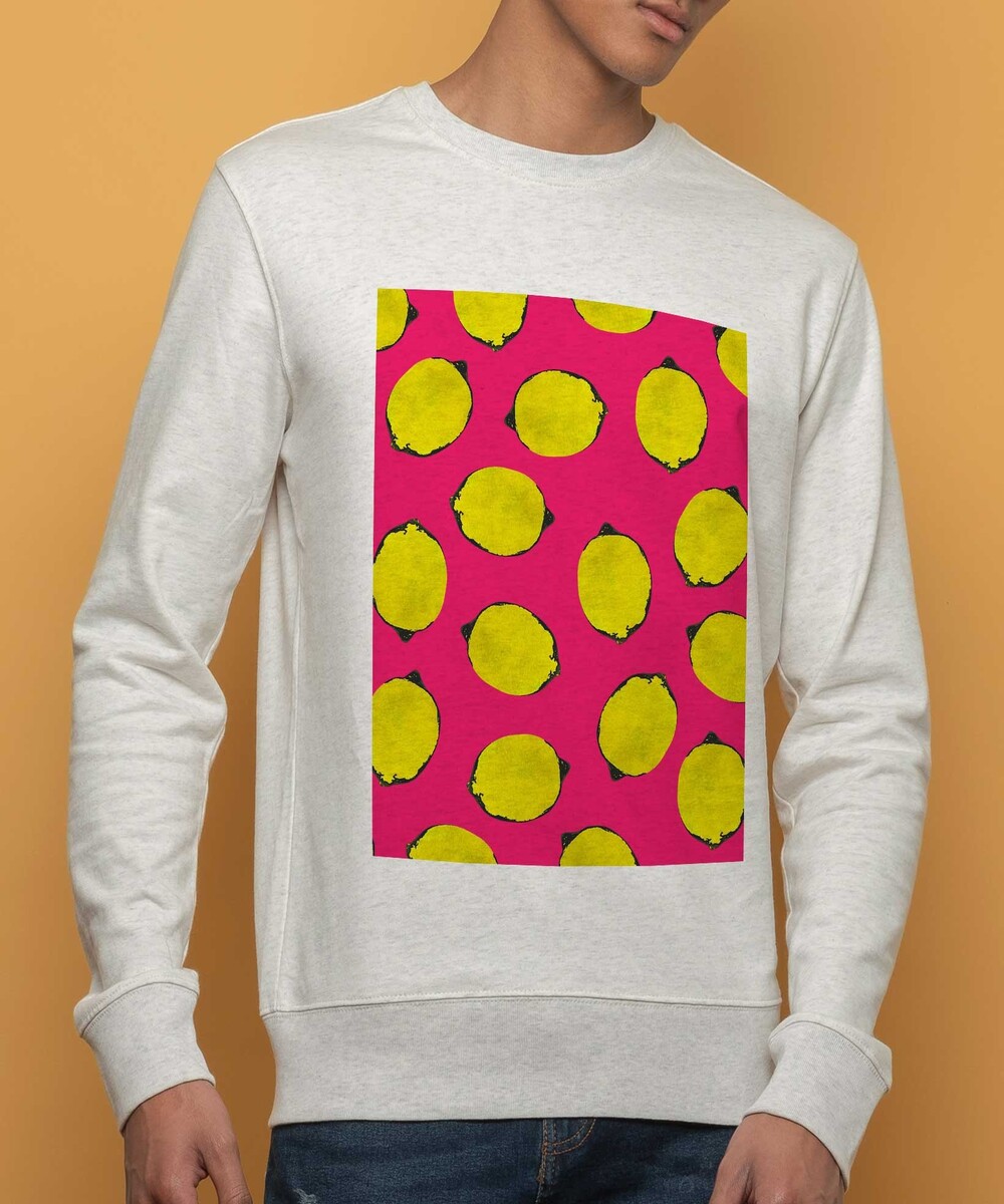 Sweat pour Homme Motifs Citrons de couleur Beige chiné