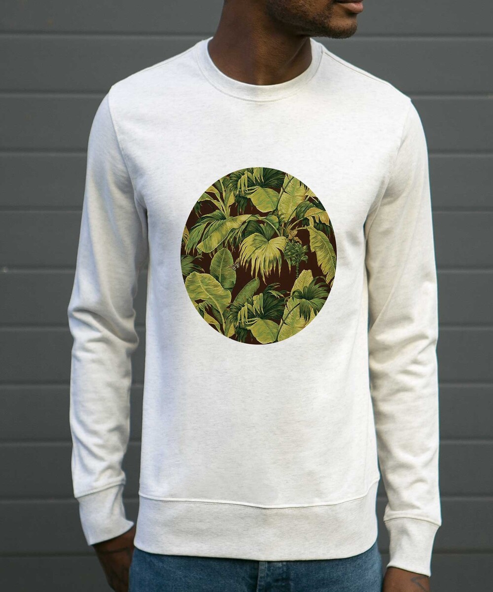 Sweat pour Homme Motifs Feuillage de couleur Beige chiné