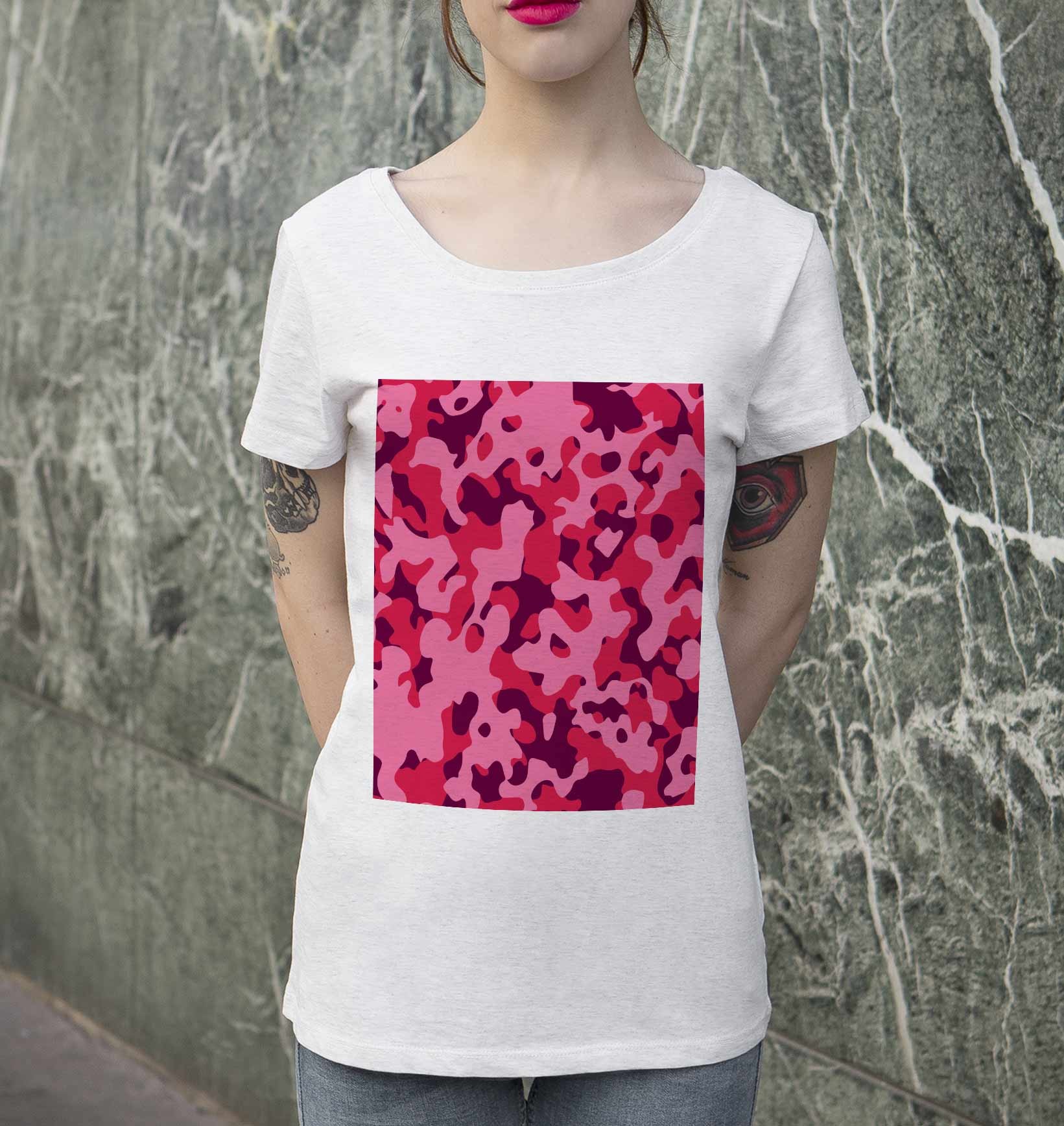 T-shirt Femme Camo Rose de couleur Blanc