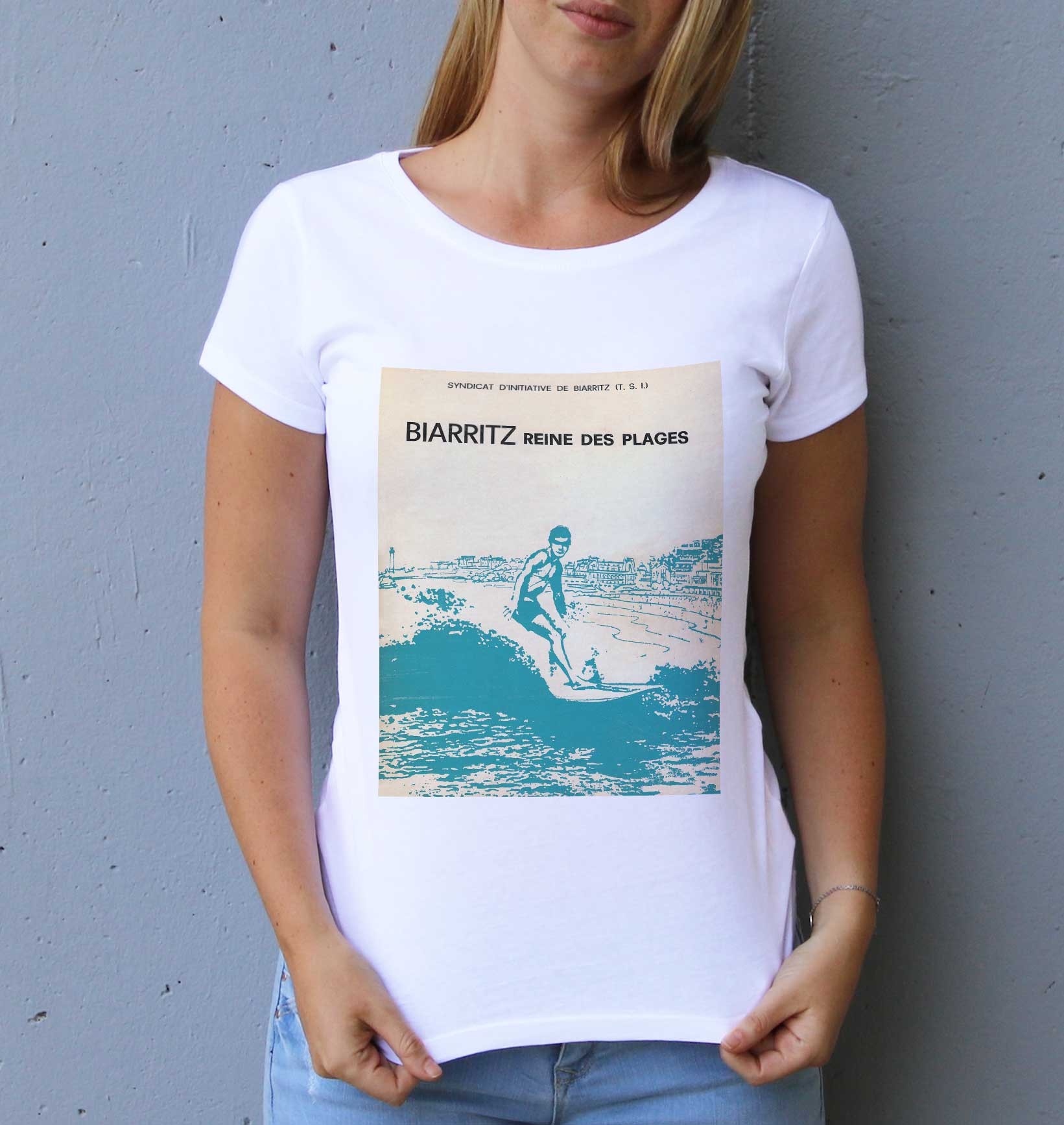 T-shirt Femme Biarritz Reine des Plages de couleur Beige chiné