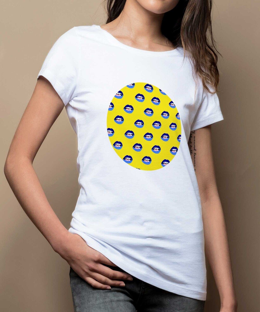 T-shirt pour Femme Femme Bouches Ouvertes de couleur Blanc