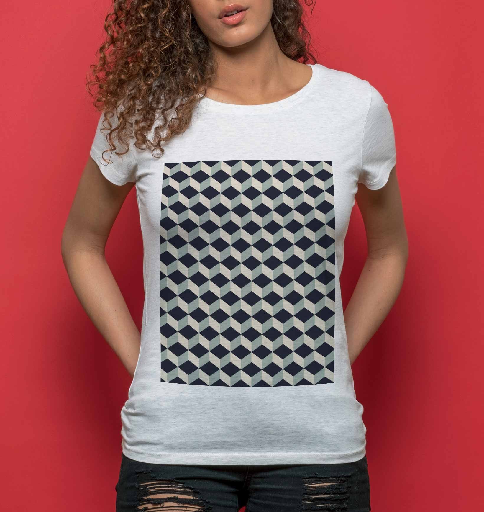 T-shirt Femme Cube 3D de couleur Beige chiné