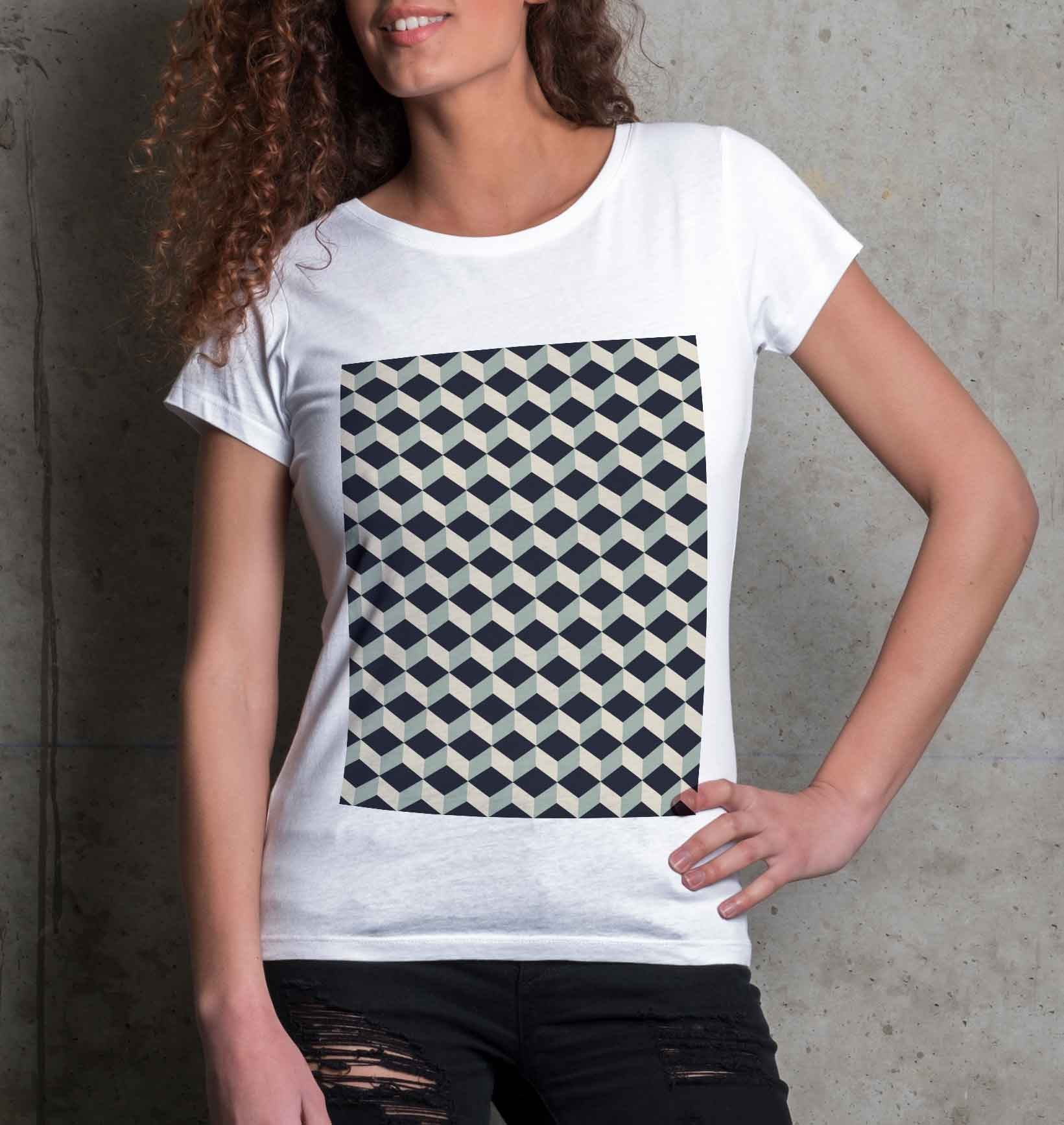 T-shirt Femme Cube 3D de couleur Beige chiné