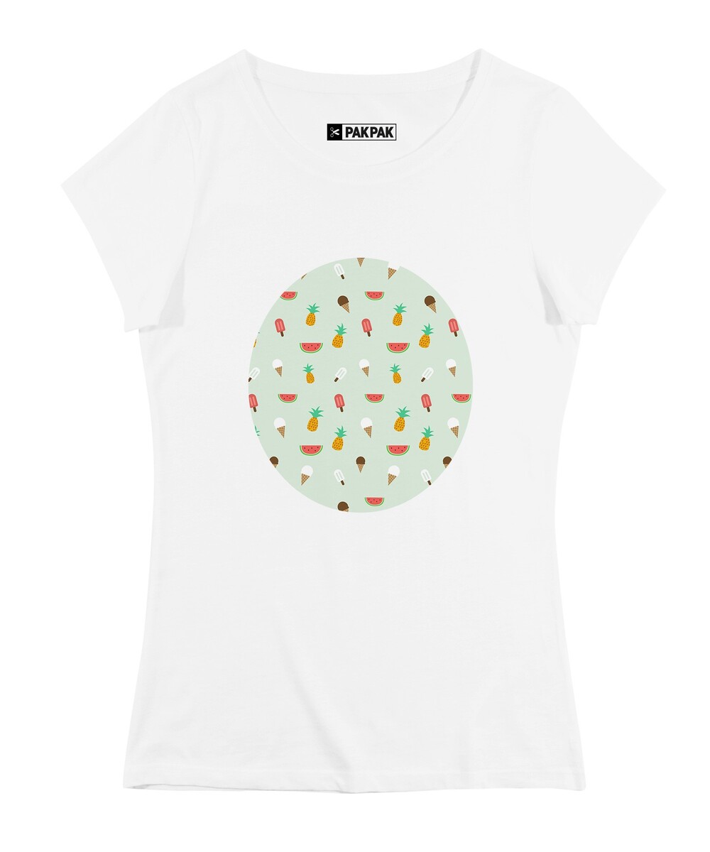 T-shirt pour Femme Femme Summer Pattern de couleur Blanc
