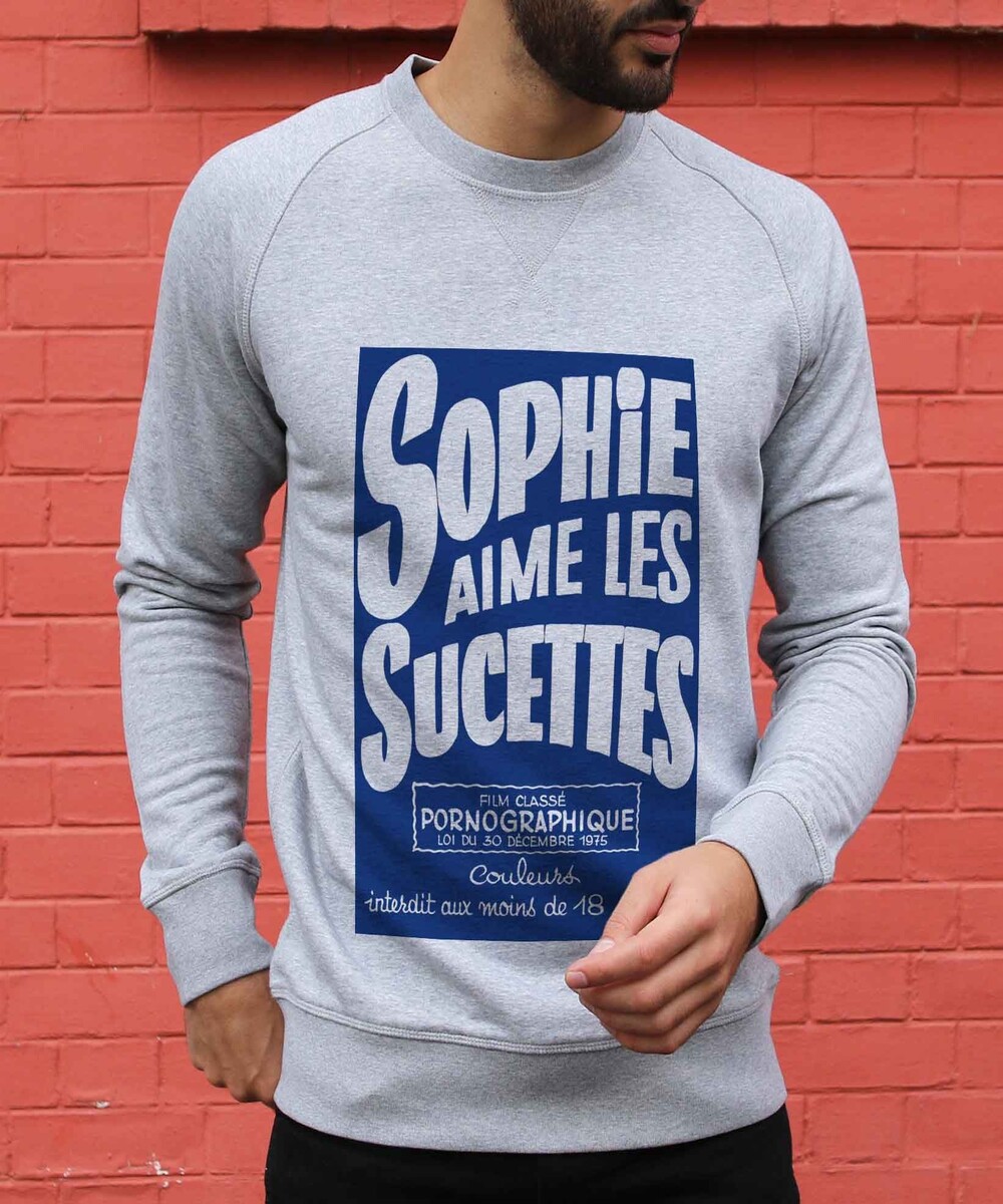 Sweat pour Homme Sophie Aime Les Sucettes de couleur Gris chiné