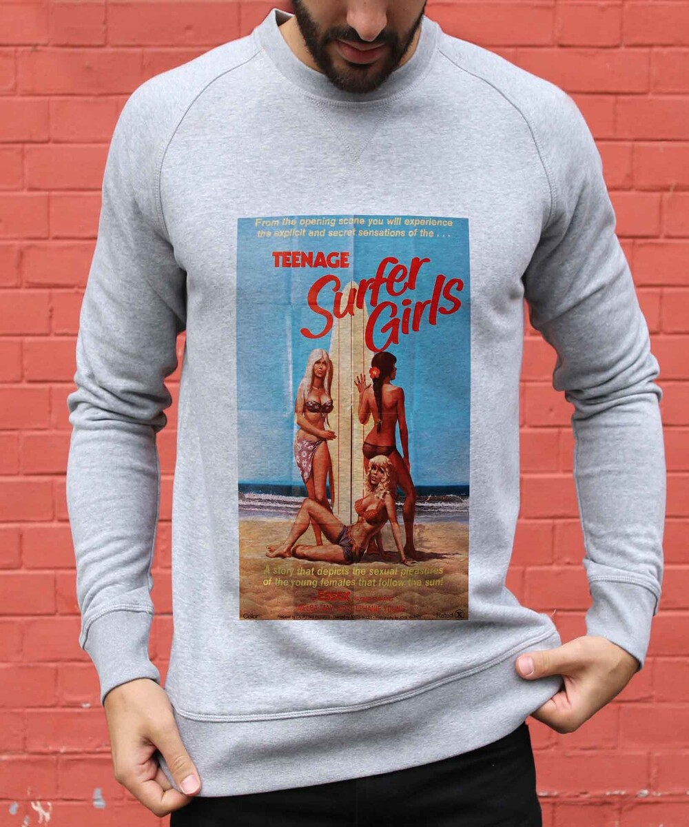 Sweat pour Homme Teenage Surfer Girls de couleur Gris chiné