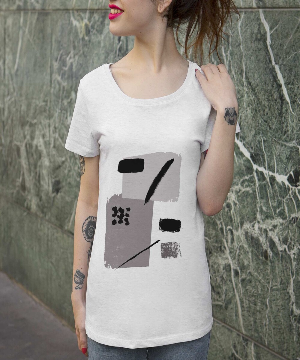 T-shirt pour Femme Femme Note de Musique de couleur Beige chiné