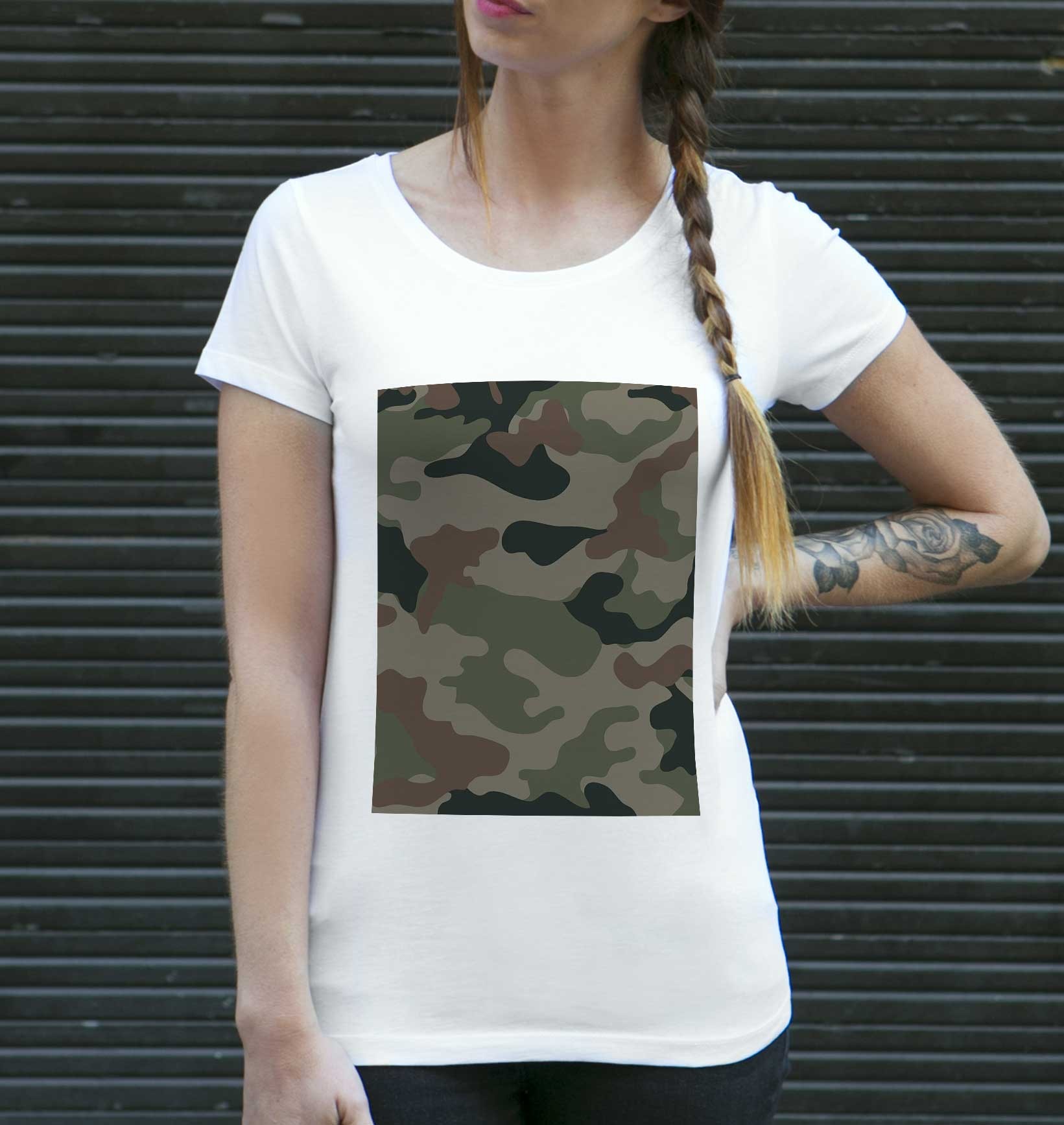 T-shirt Femme Camo Rectangle de couleur Blanc