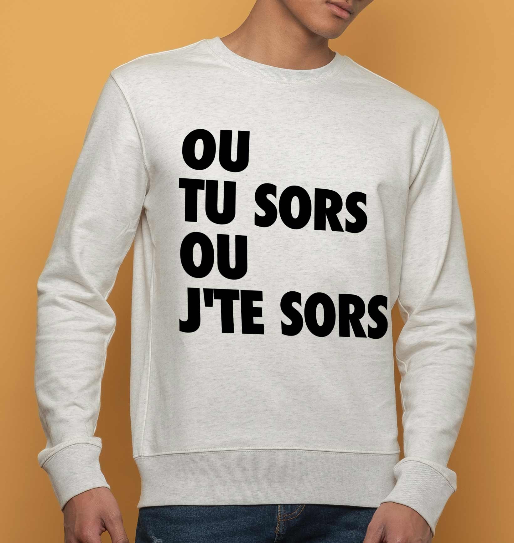 Sweat Tu Sors ou J'te Sors de couleur Gris chiné
