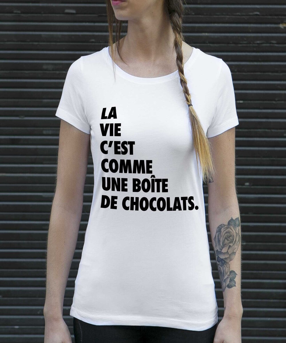 T-shirt pour Femme Femme Chocolat Forrest Gump de couleur Blanc