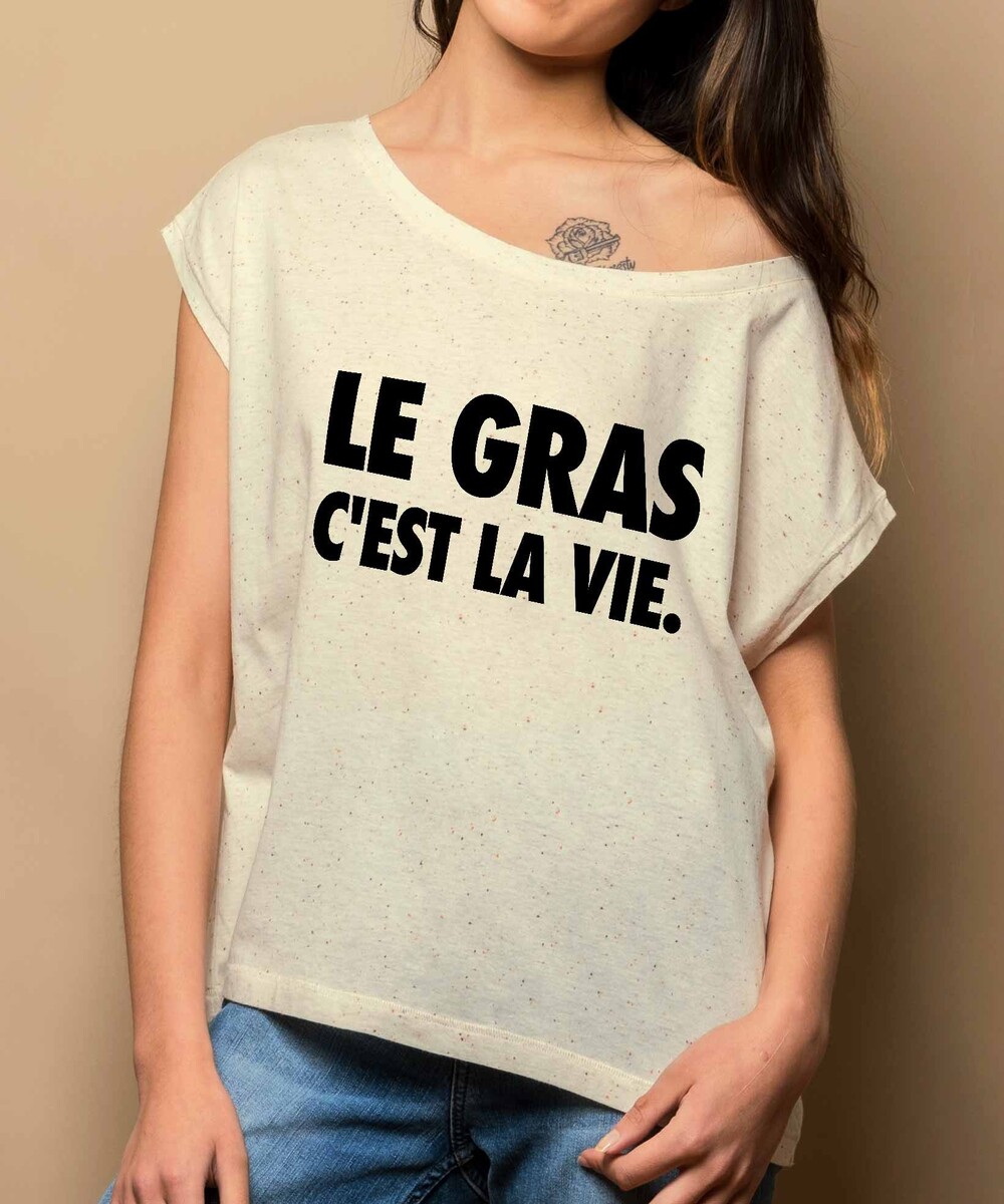 T-shirt pour Femme Oversize Le Gras C'est La Vie de couleur Gris chiné