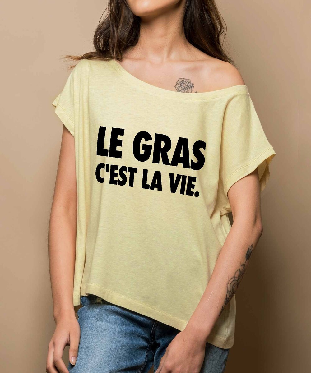 T-shirt pour Femme Oversize Le Gras C'est La Vie de couleur Gris chiné