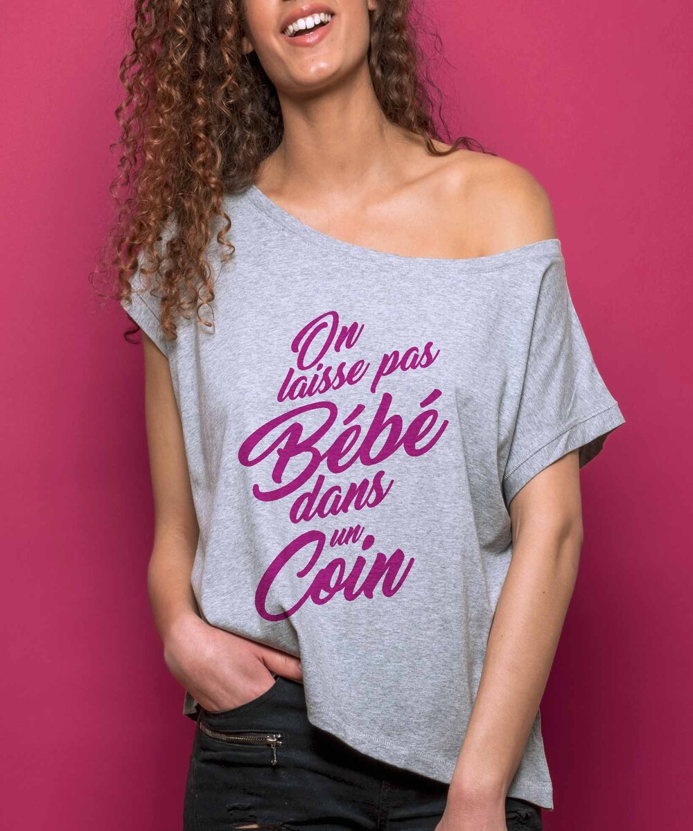 T-shirt pour Femme Loose On Laisse Pas Bébé de couleur Gris chiné