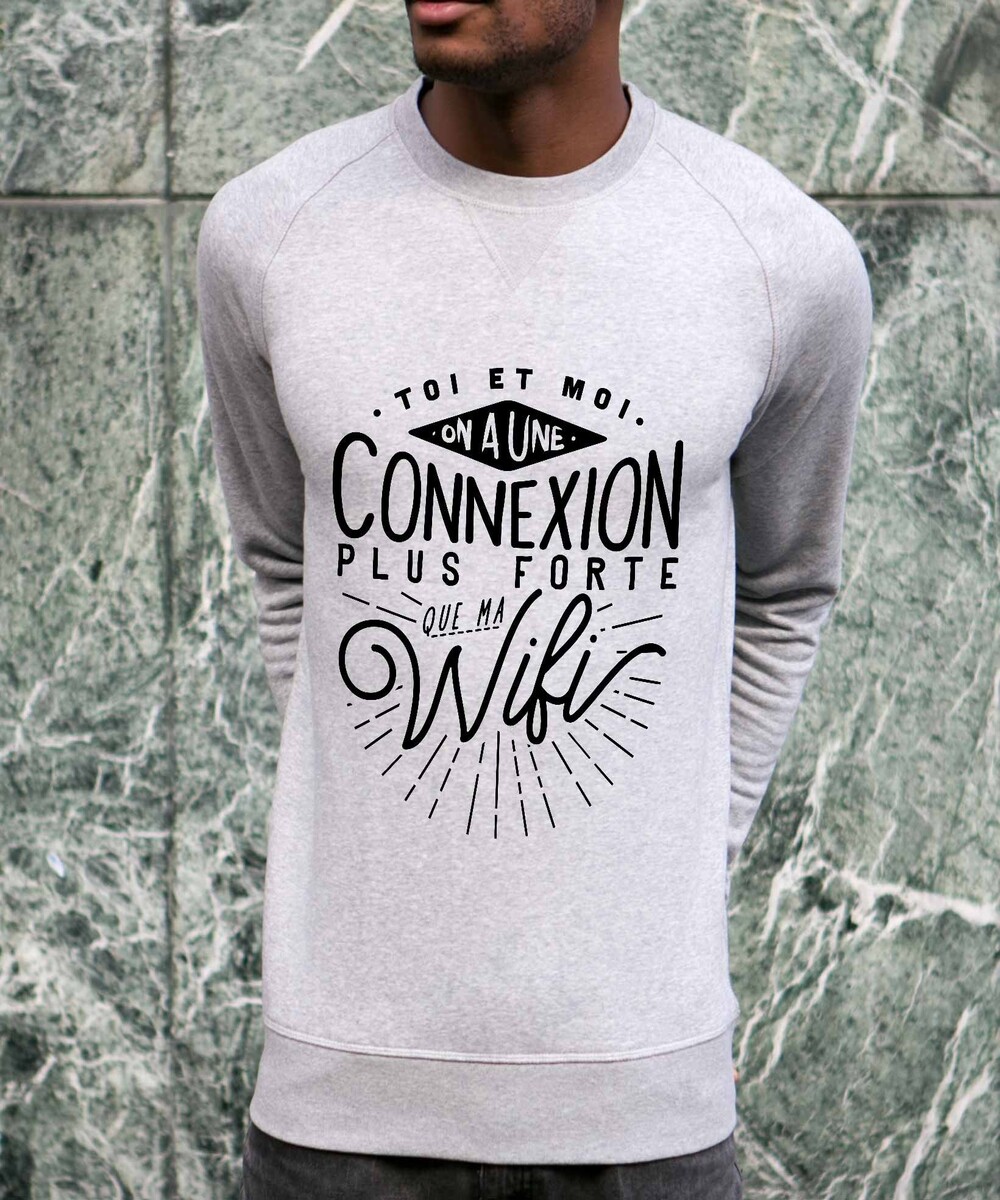 Sweat pour Homme Connexion Wifi de couleur Gris chiné