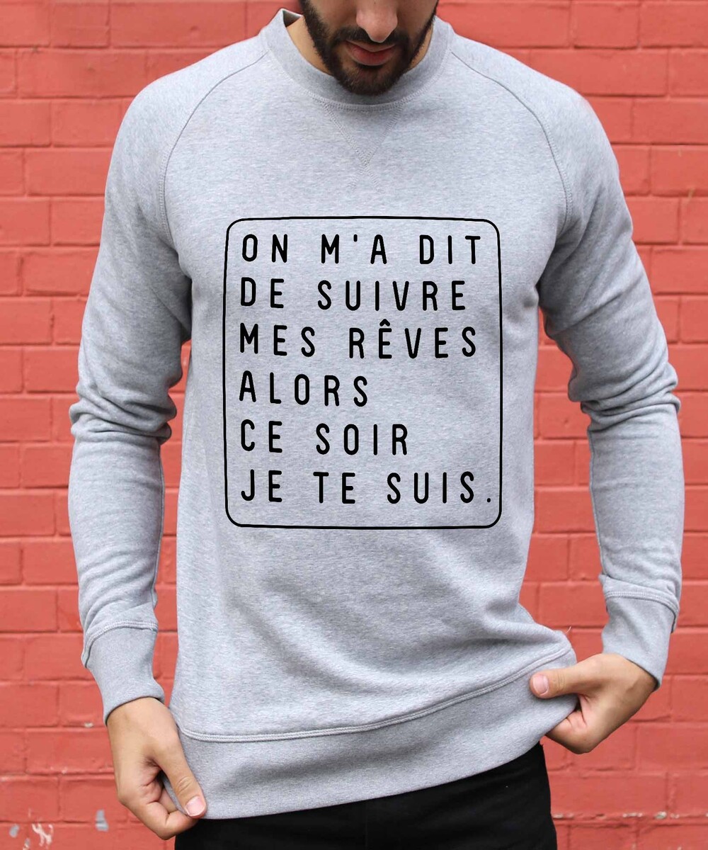 Sweat pour Homme Je Te Suis de couleur Gris chiné