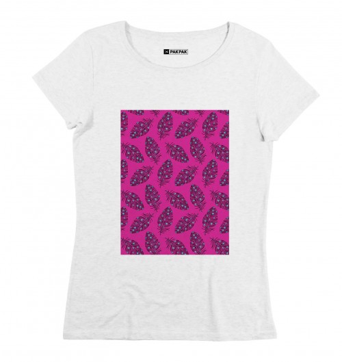 T-shirt pour Femme Femme Plumes Roses de couleur Beige chiné