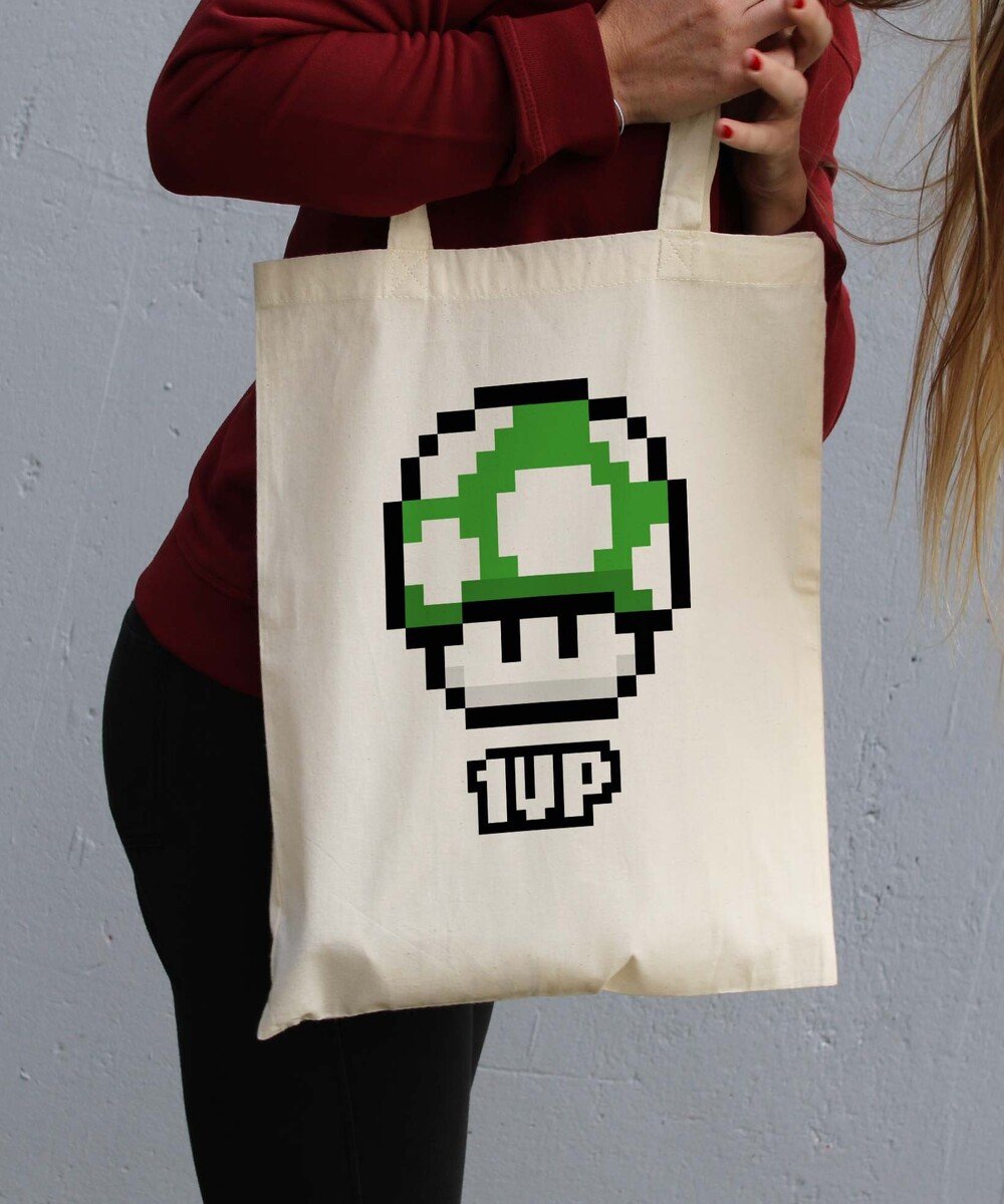 Tote Bag Pixel 1UP de couleur Crème