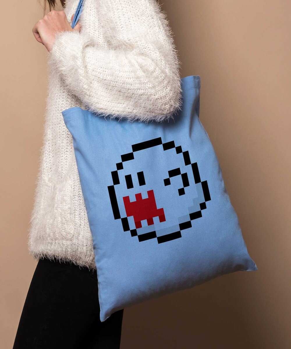 Tote Bag Pixel Boo de couleur Bleu clair