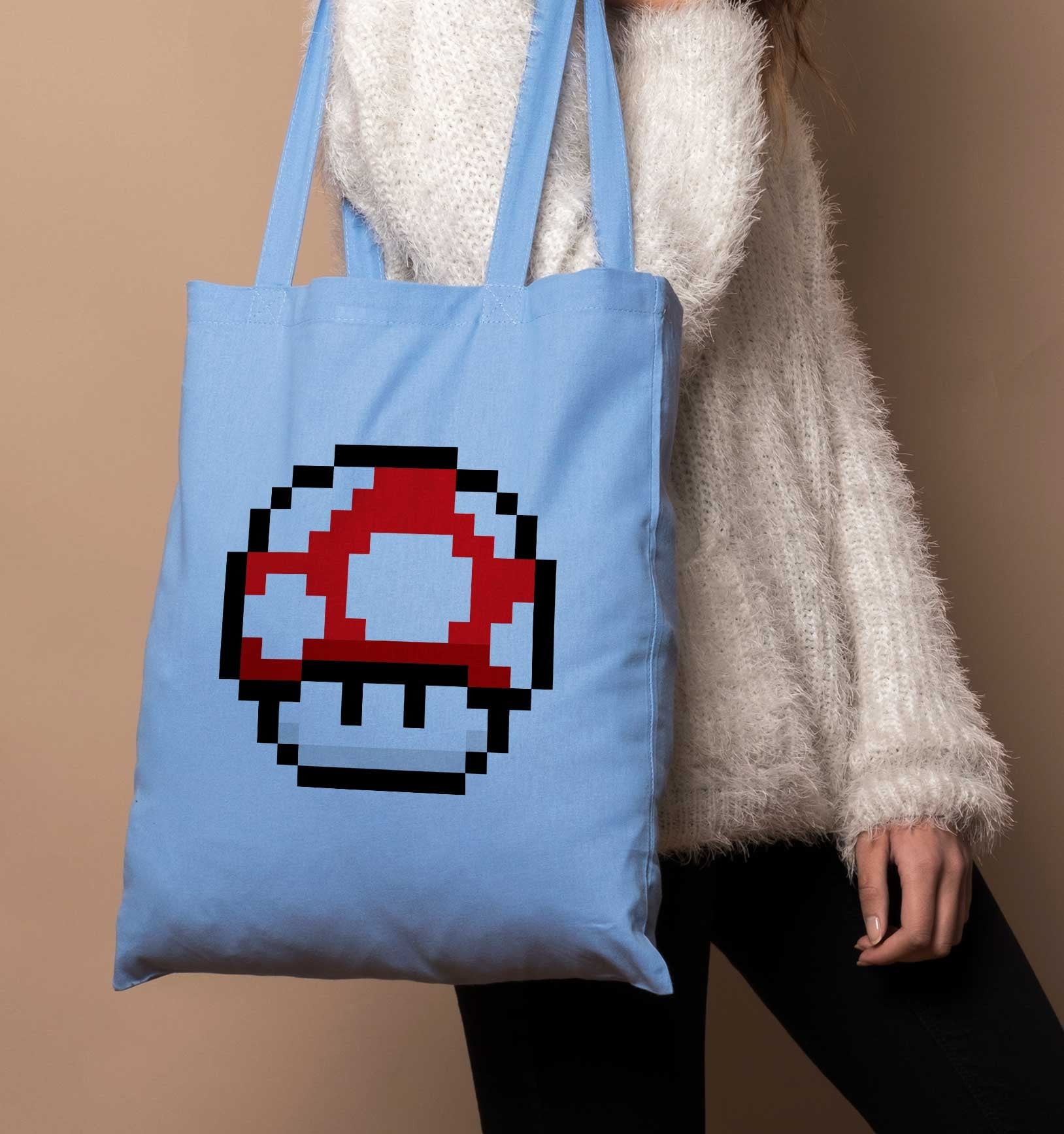 Tote Bag Pixel Champignon de couleur Écru
