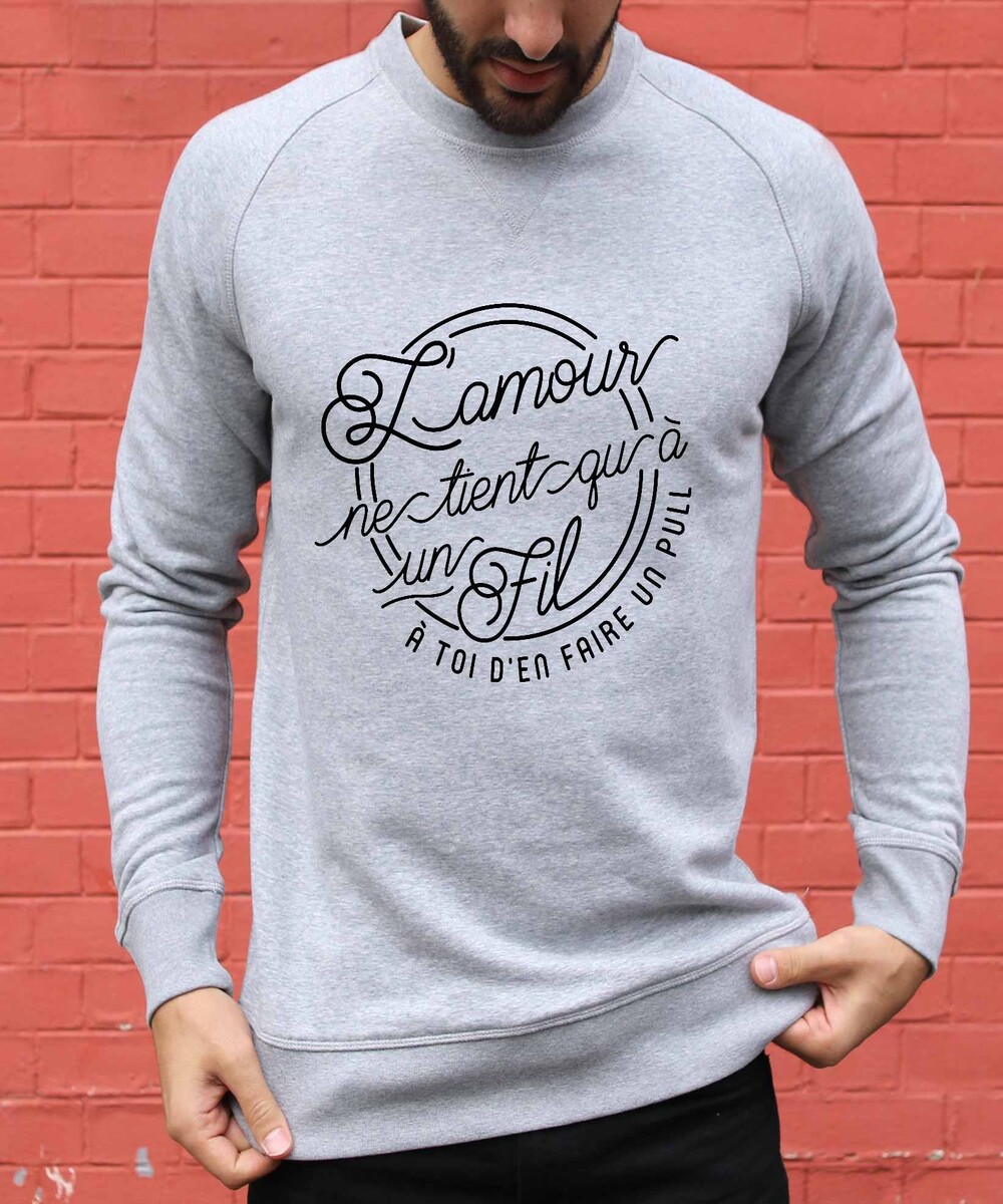 Sweat pour Homme Amour A Un Fil de couleur Gris chiné