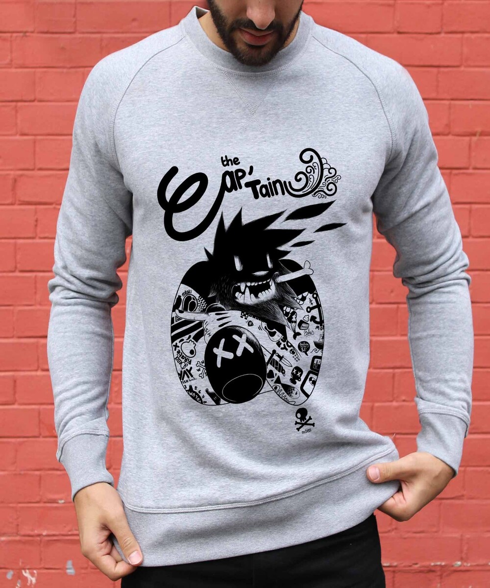 Sweat pour Homme Bob The Captain de couleur Gris chiné