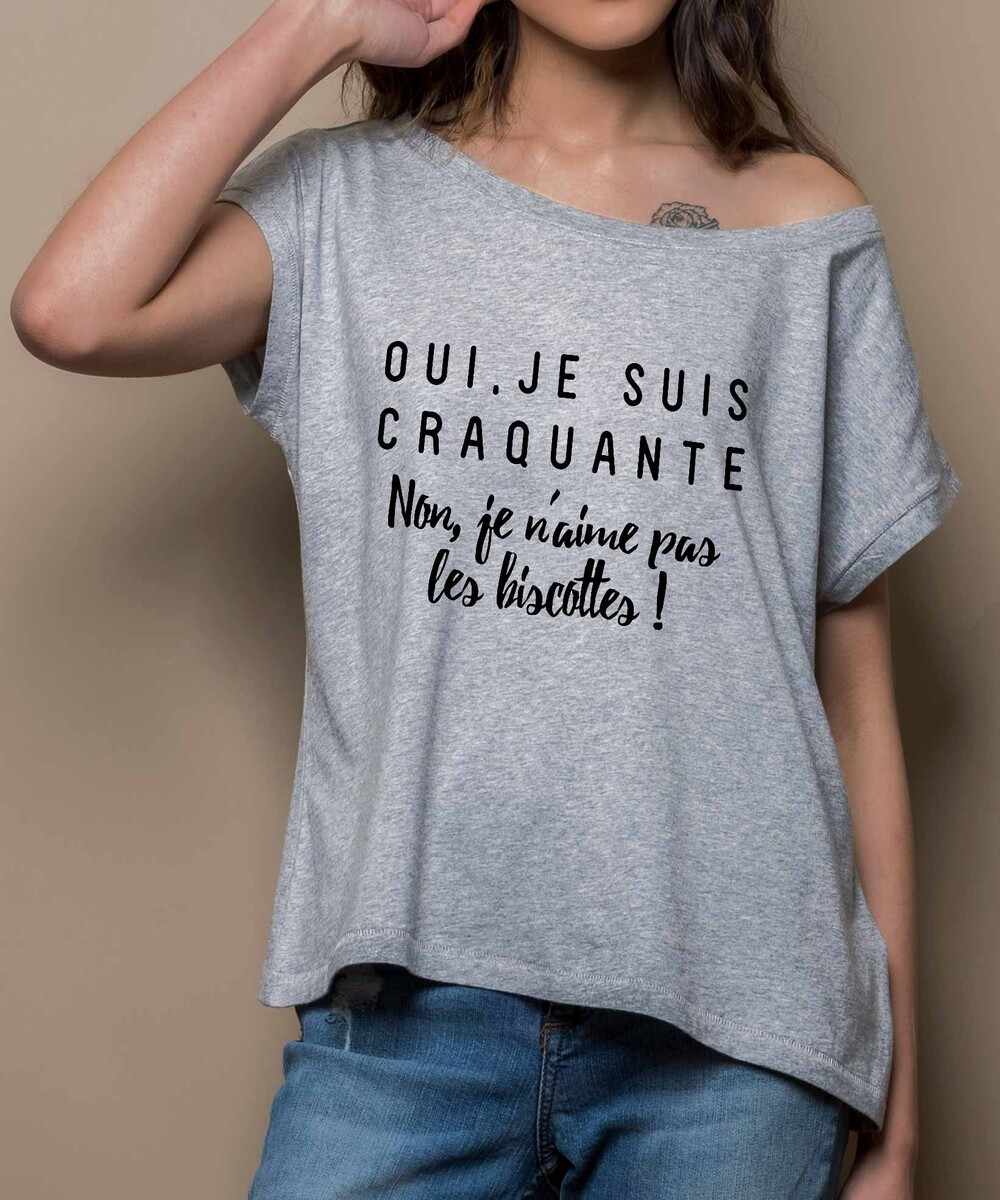 T-shirt pour Femme Loose Je Suis Craquante de couleur Gris chiné