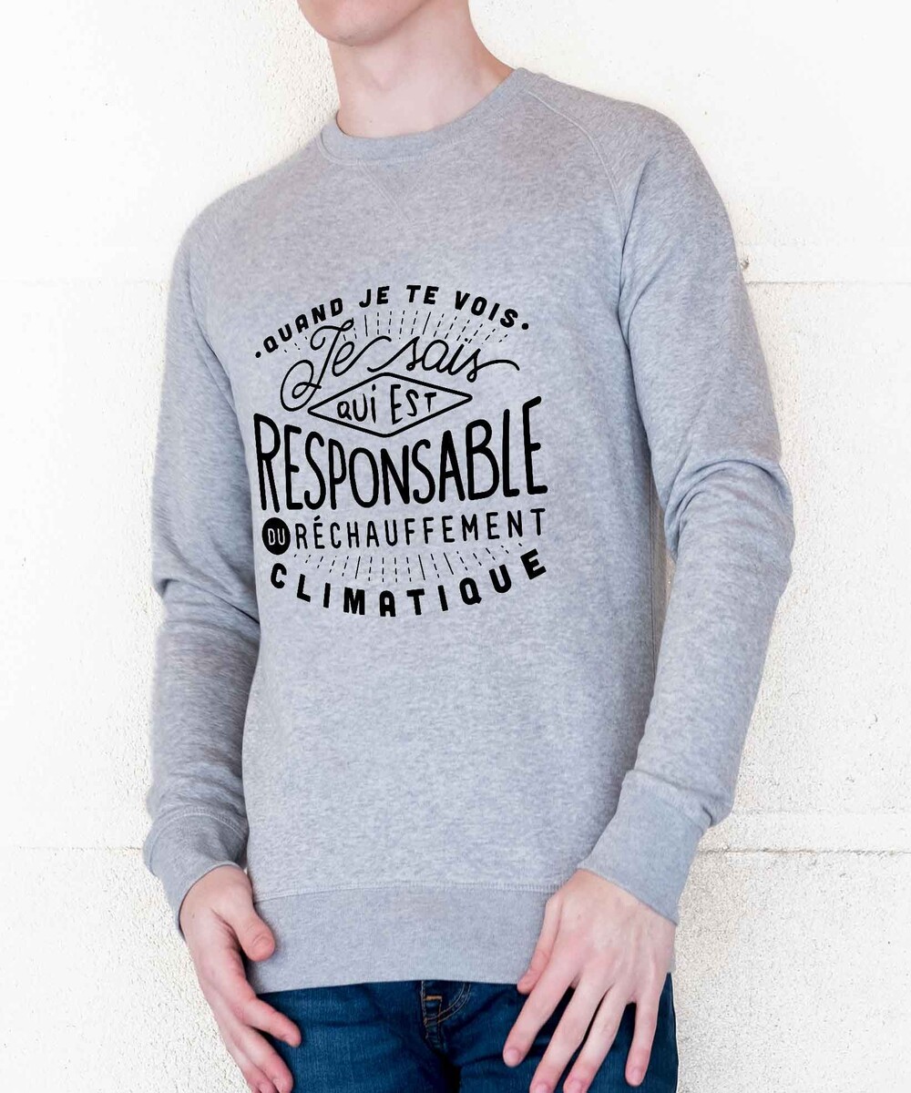 Sweat pour Homme Réchauffement Climatique de couleur Gris chiné