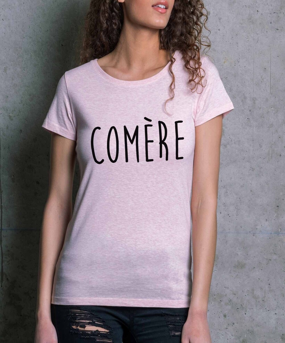 T-shirt pour Femme Femme Comère de couleur Rose chiné