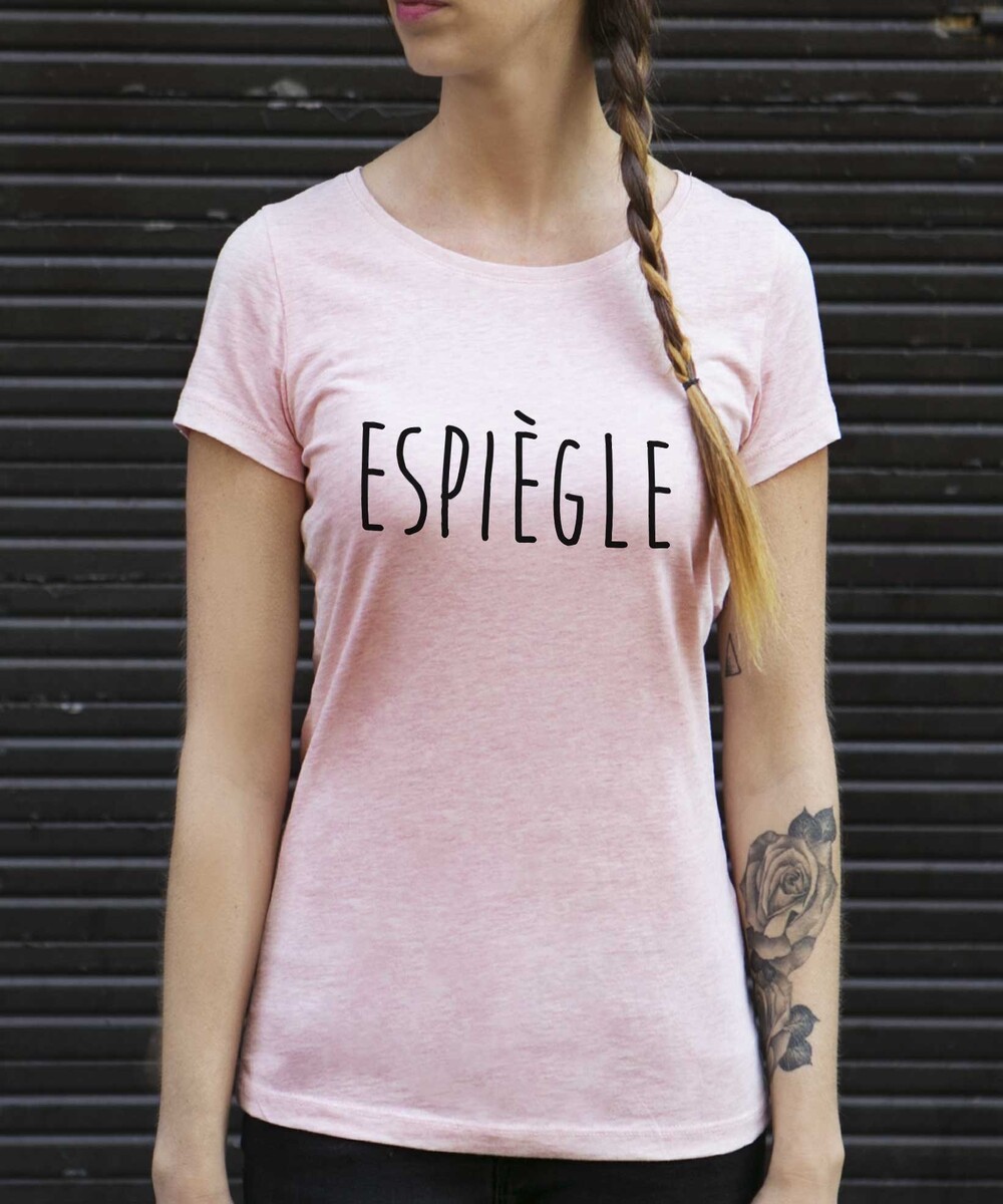 T-shirt pour Femme Femme Espiègle de couleur Rose chiné