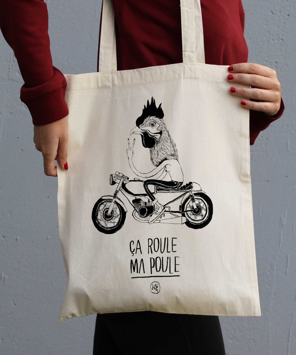 Tote Bag Ça Roule de couleur Écru