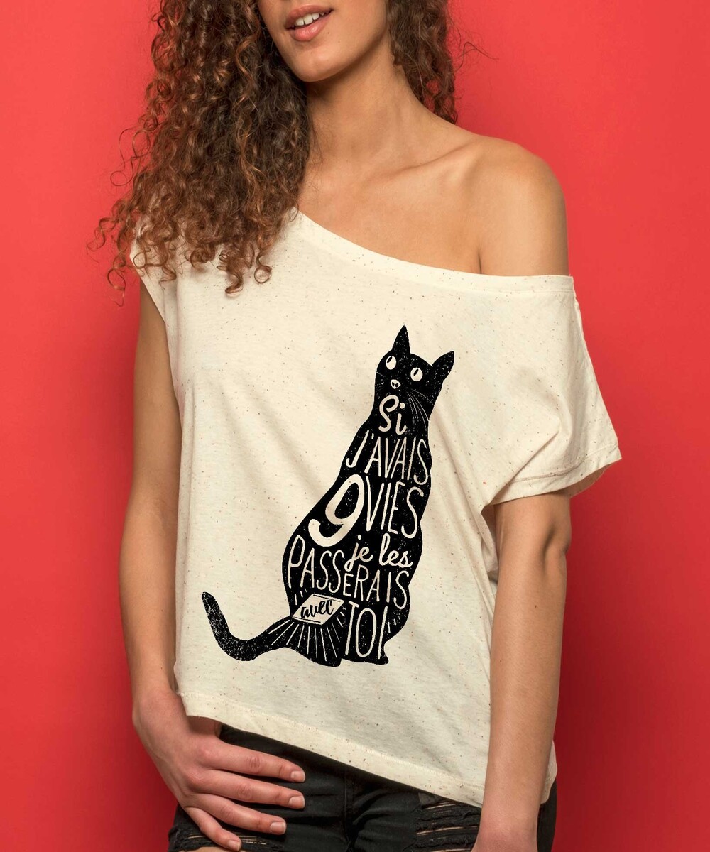 T-shirt pour Femme Loose 9 Vies de couleur Gris chiné