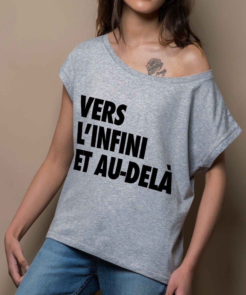 T-shirt pour Femme Loose Vers l'Infini Et Au-delà de couleur Gris chiné