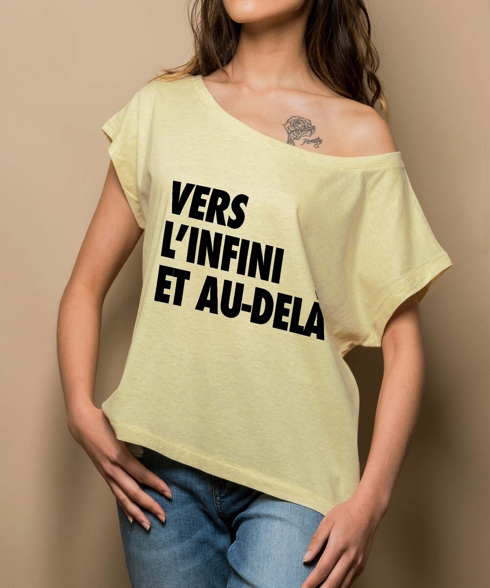 T-shirt pour Femme Loose Vers l'Infini et Au-delà de couleur Gris chiné