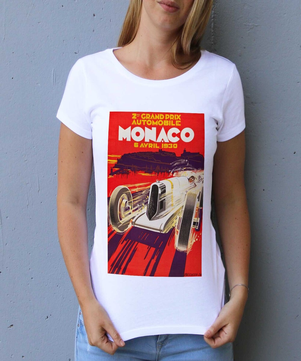 T-shirt pour Femme Femme Monaco GP 1930 de couleur Blanc
