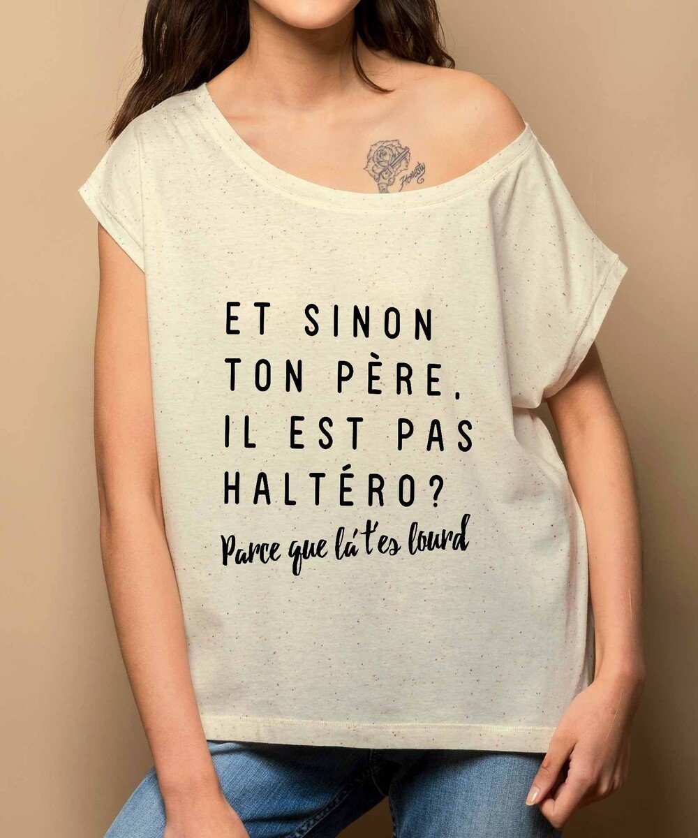 T-shirt pour Femme Loose T'es Lourd de couleur Gris chiné