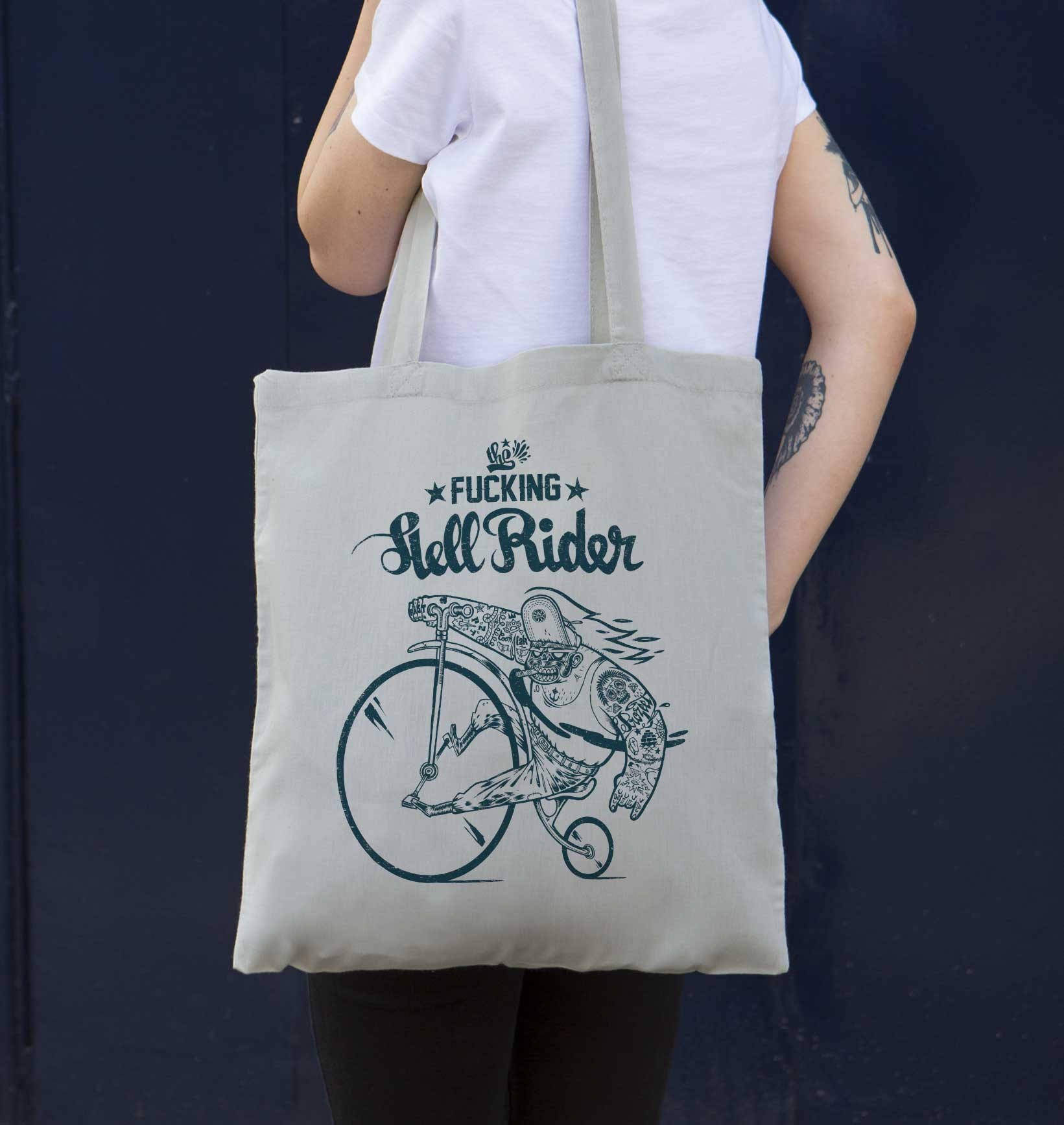 Tote Bag Hell Rider de couleur Écru par Coontak