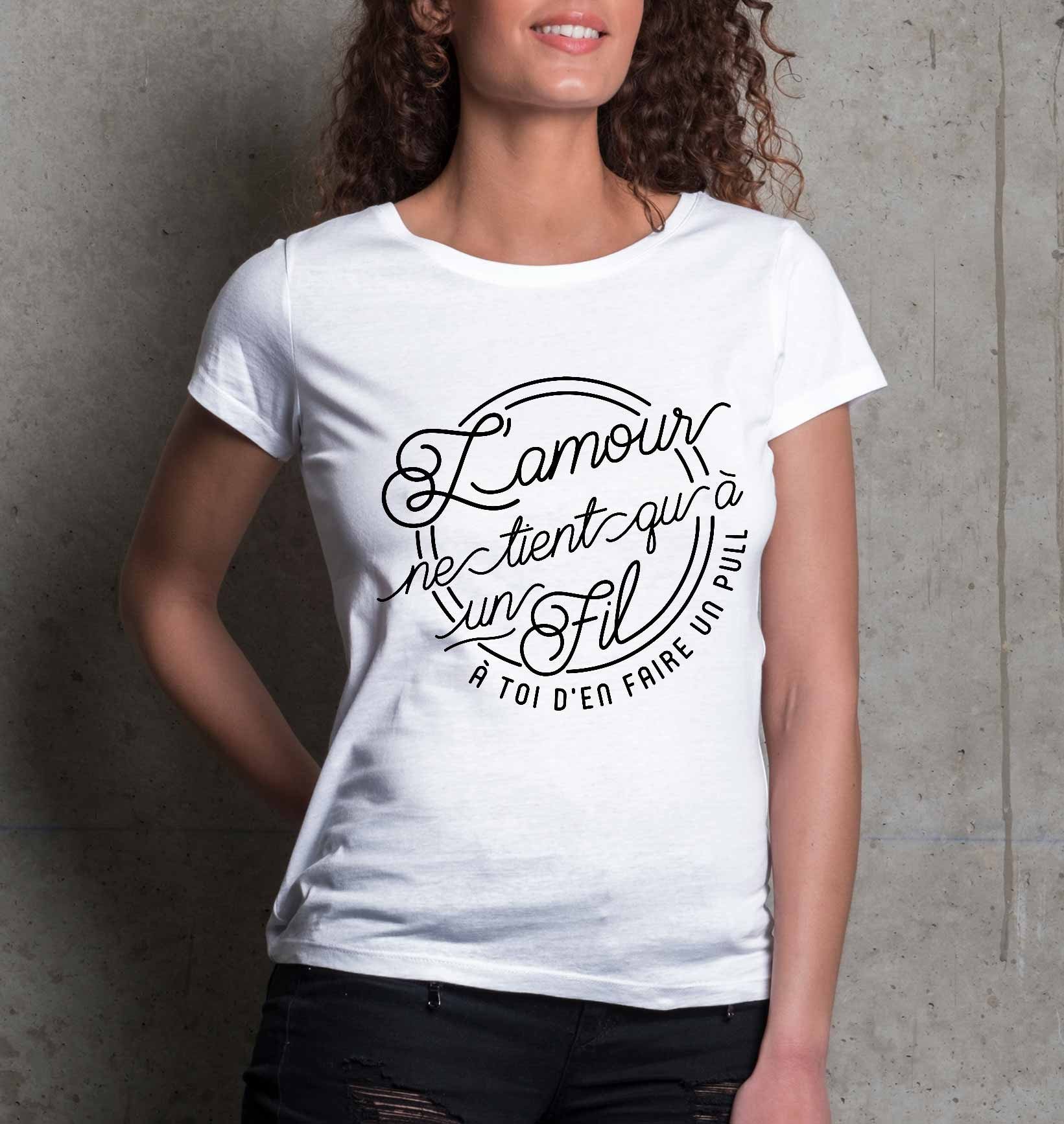 T-shirt Femme Amour à un Fil de couleur Blanc par Draguons