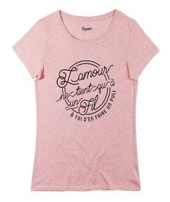 T-shirt pour Femme Femme Amour à un Fil de couleur Rose chiné