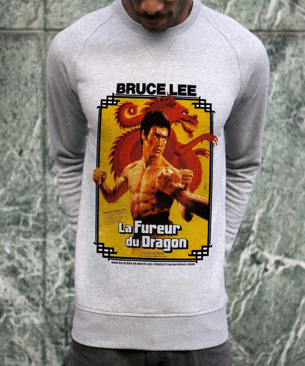 Sweat pour Homme La Fureur du Dragon de couleur Gris chiné