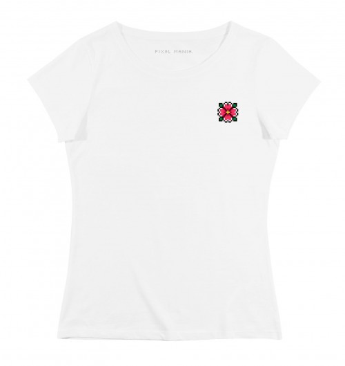 T-shirt pour Femme Femme Pixel Fleur de couleur Blanc