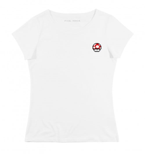 T-shirt pour Femme Femme Pixel Champignon de couleur Blanc