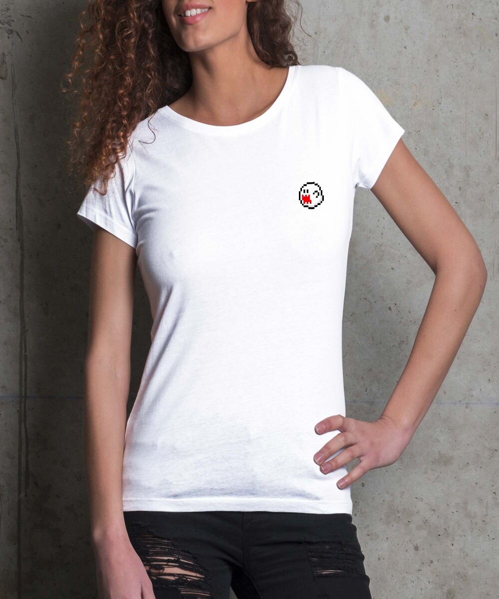 T-shirt pour Femme Femme Pixel Boo de couleur Blanc