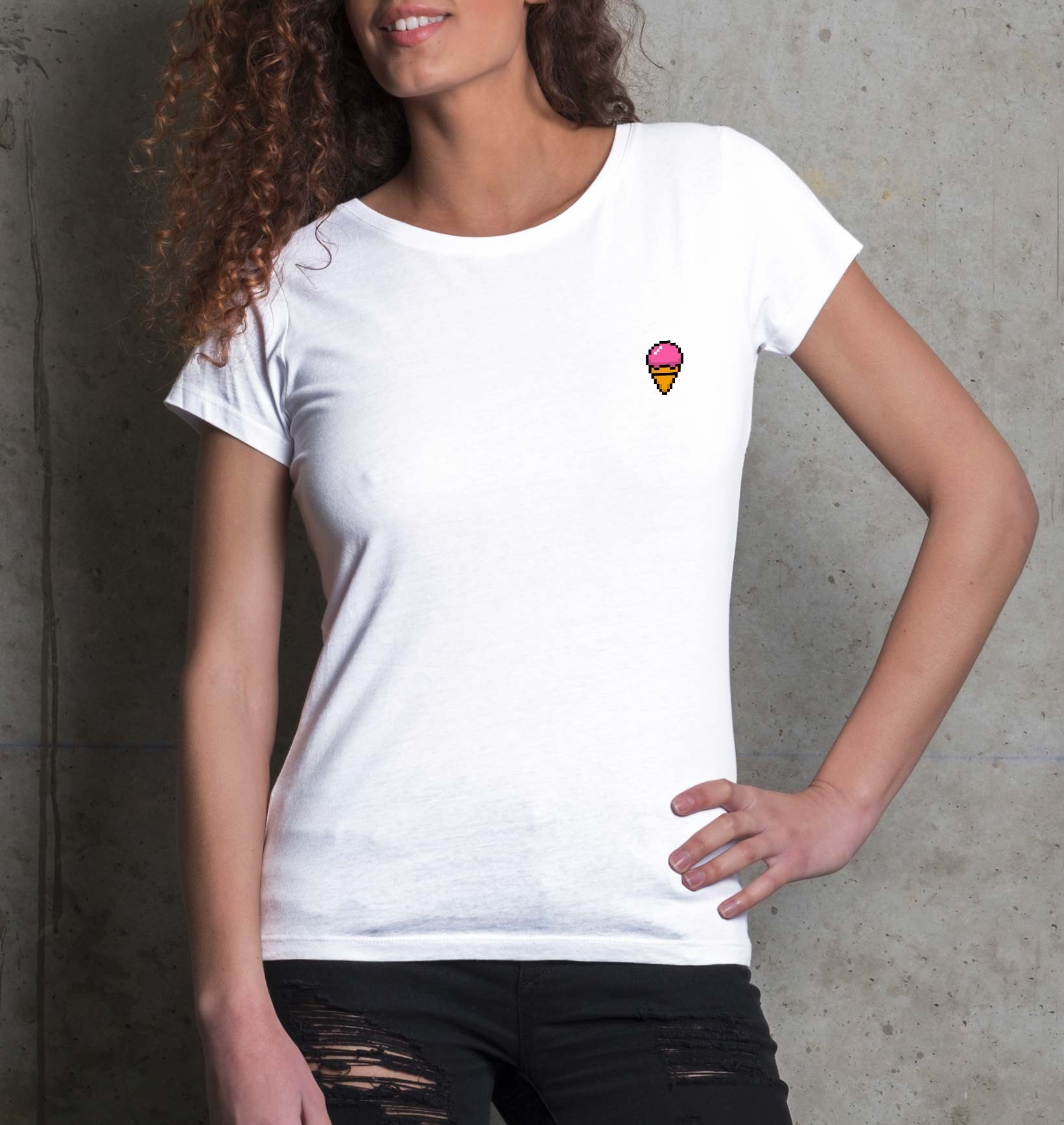 T-shirt Femme Pixel Glace de couleur Blanc