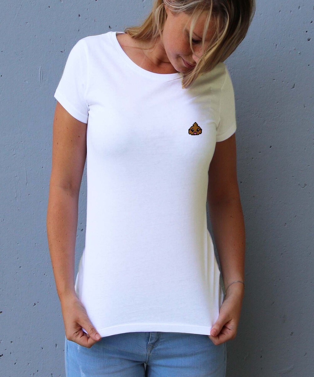 T-shirt pour Femme Femme Pixel Poop de couleur Blanc
