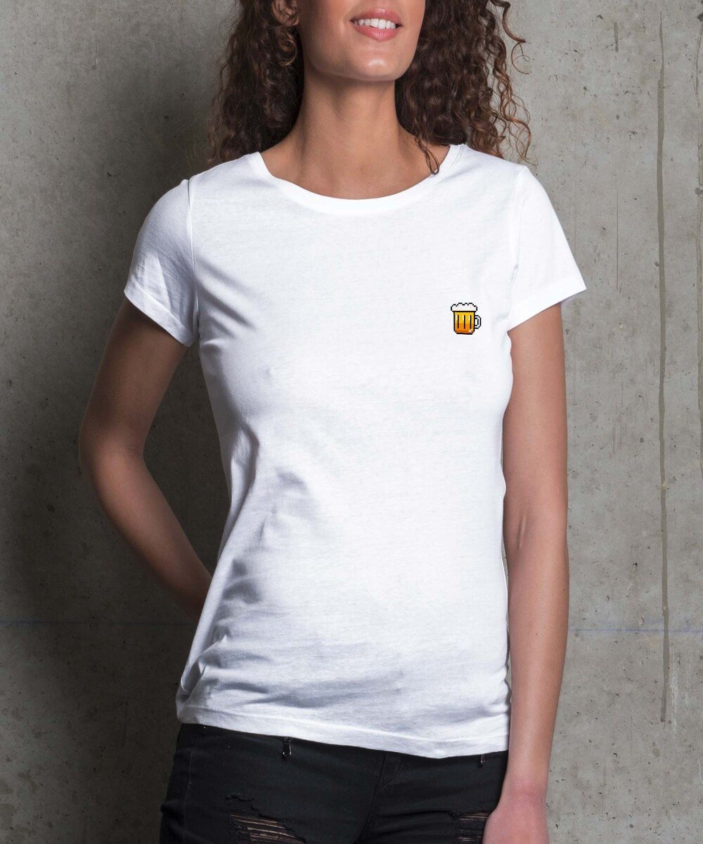 T-shirt pour Femme Femme Pixel Bière de couleur Blanc