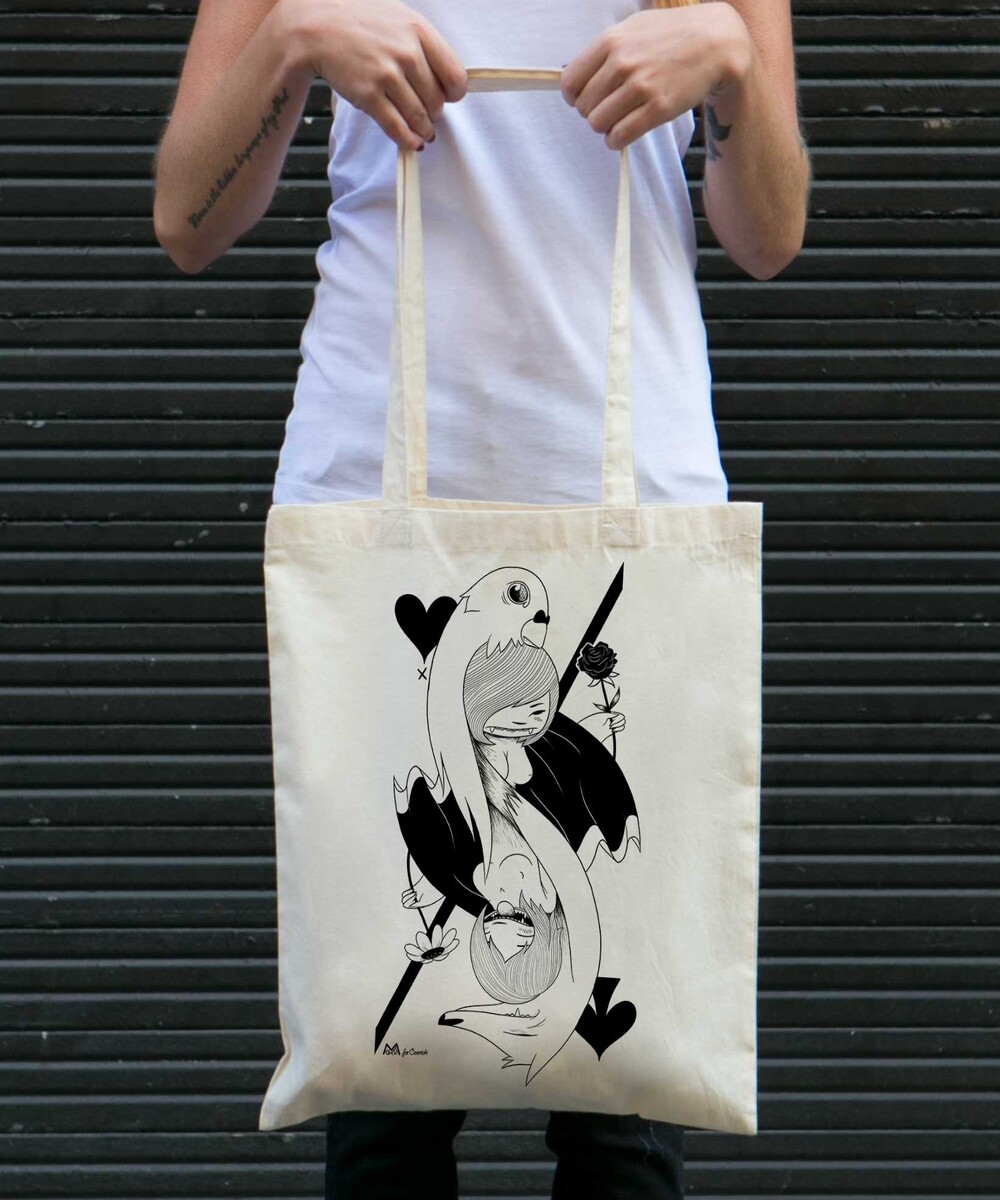 Tote Bag Card Girl de couleur Crème